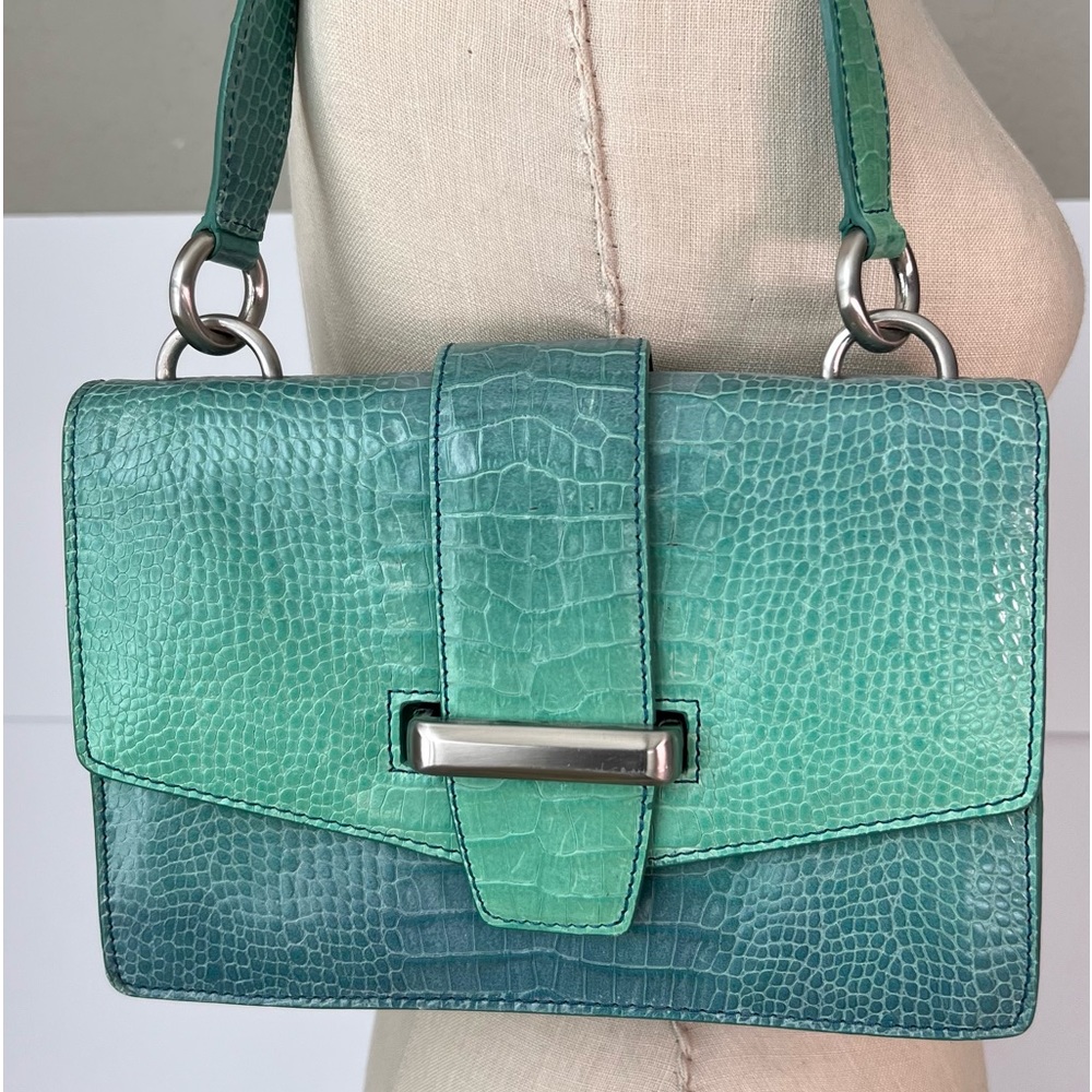 Adrienne Vittadini Green and Blue Crossbody Bag with Crocodile Texture